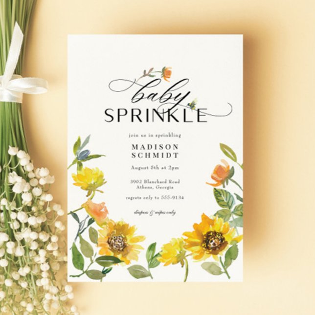 Elegant Yellow Sunflower Sunny Bee Baby Sprinkle Invitation (Creator Uploaded)
