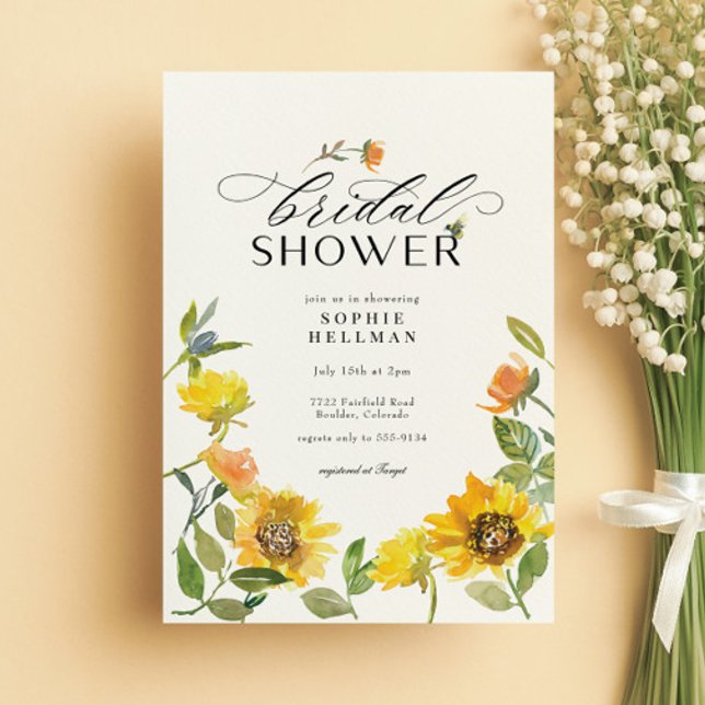 Elegant Yellow Sunflower Sunny Bee Bridal Shower Invitation (Creator Uploaded)