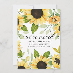 Elegant Yellow Sunflower Watercolor Floral Moving Announcement