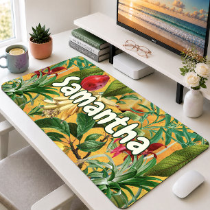Elegant yellow tropical leaves fruits pattern desk mat
