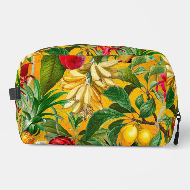Elegant yellow tropical leaves fruits pattern dopp kit (Front)