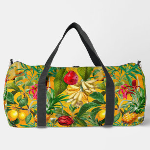 Elegant yellow tropical leaves fruits printed duffle bag