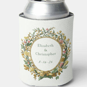 Elegant Yellow Vintage Floral Wedding Can Cooler