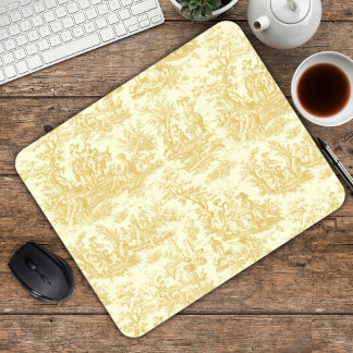 Elegant Yellow Vintage French Toile de Jouy Mouse Pad