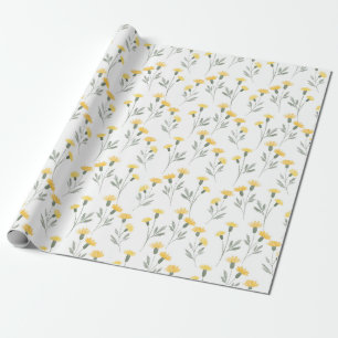 Elegant Yellow Watercolor Floral Blooms Pattern Wrapping Paper