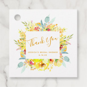 Elegant Yellow Watercolor Floral Bridal Shower Favour Tags