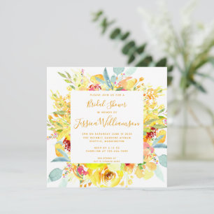 Elegant Yellow Watercolor Floral Bridal Shower Invitation