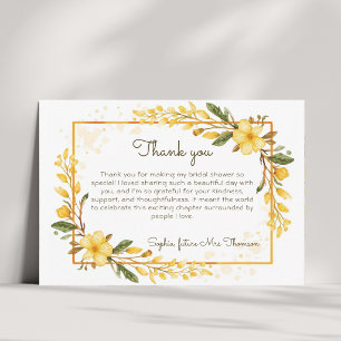 Elegant Yellow Watercolor Floral Bridal Shower Thank You Card