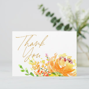 Elegant Yellow Watercolor Floral  Thank You Card