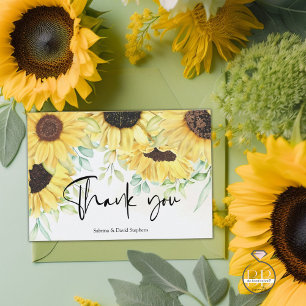Elegant Yellow Watercolor Rustic Sunflowers Thank You Card