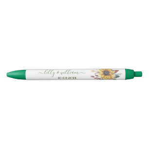 Elegant Yellow Watercolor Sunflower Sunny  Black Ink Pen