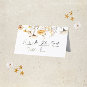 Elegant Yellow Watercolor Wildflowers Wedding Place Card