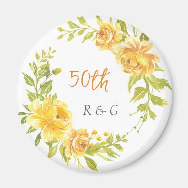 Elegant Yellow Wedding Anniversary 50th Monogram  Magnet (Front)