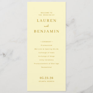 Elegant Yellow Wedding Ceremony Schedule Program