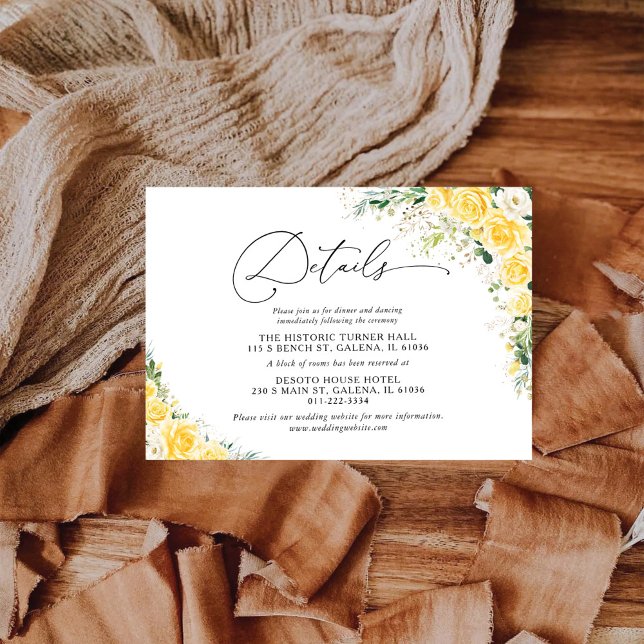 Elegant Yellow Wedding Details Card (Creator Uploaded)