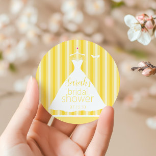 Elegant Yellow Wedding Dress Bridal Shower Classic Round Sticker