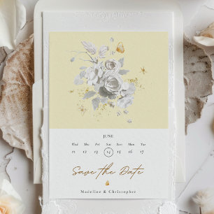 Elegant Yellow White Floral Wedding Save the Date Invitation