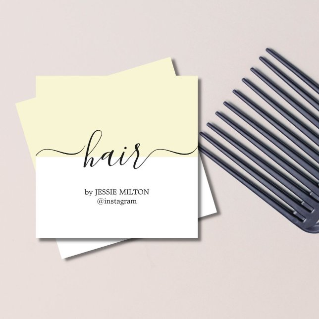 Elegant Yellow White Hairdresser Square Business Card (Creator Uploaded)