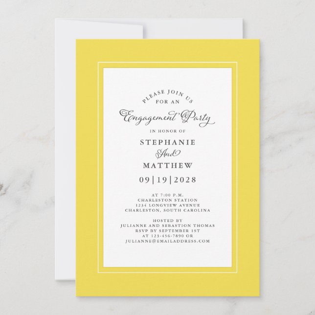 Elegant Yellow & White Wedding Engagement Party Invitation (Front)