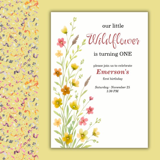 Elegant Yellow Wildflower 1st Birthday Party Invitation (Creator Uploaded)