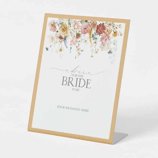 Elegant Yellow Wildflower Advice To The Bride Pedestal Sign (Front)