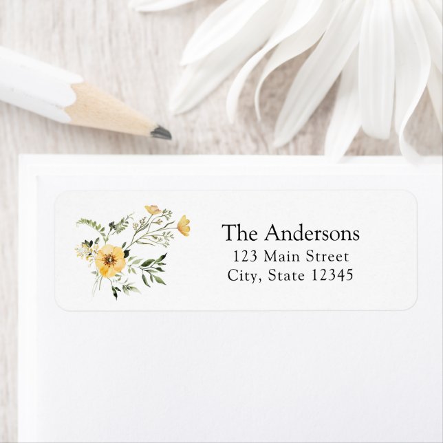 Elegant Yellow Wildflower Return Address Label (Insitu)