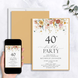 Elegant Yellow Wildflower Watercolor 40th Birthday Invitation