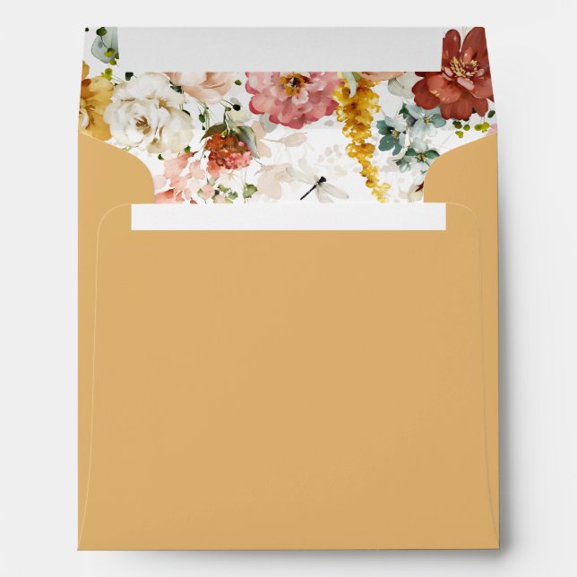 Elegant Yellow Wildflower Watercolor Square Envelope (Back (Bottom))