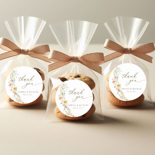 Elegant Yellow Wildflowers Thank You Favours Classic Round Sticker