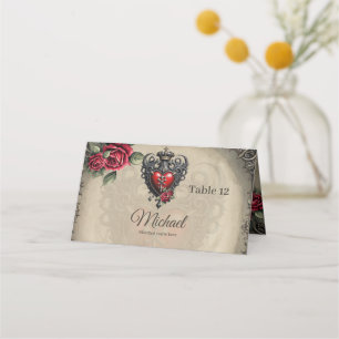 Elegant yet mystical gothic heart place card