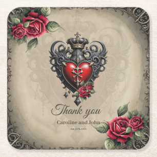Elegant yet mystical gothic heart square paper coaster