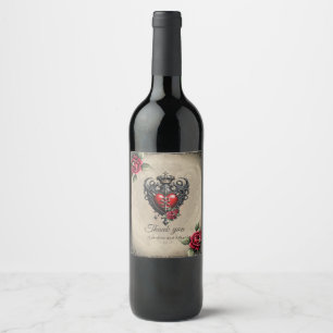 Elegant yet mystical gothic heart wine label