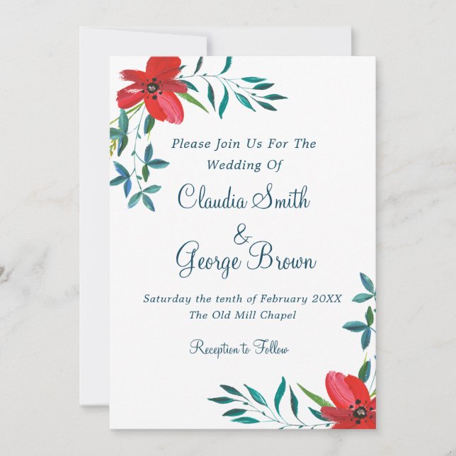 Elegant Yet Simple Flowery Wedding Invitation (Front)