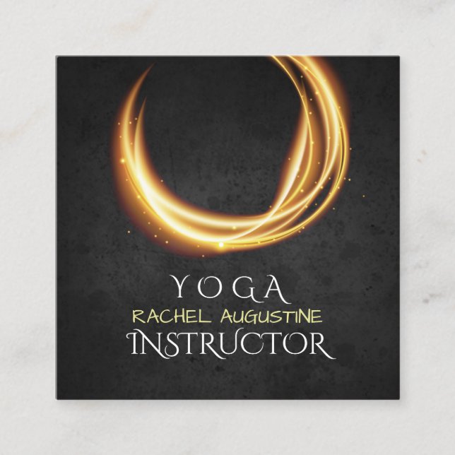 Elegant YOGA Black & Gold ZEN Symbol Glowing Light Square Business Card (Front)