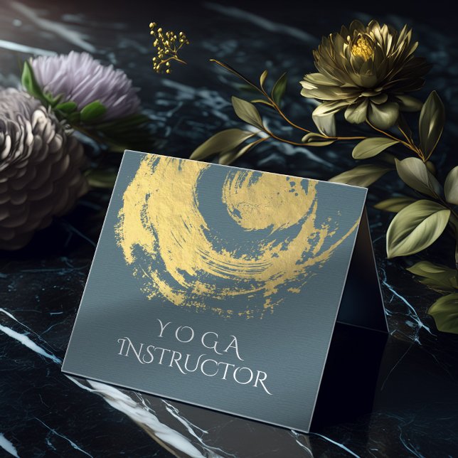 Elegant YOGA Blue & Gold ZEN Symbol Brushstrokes Square Business Card (Creator Uploaded)