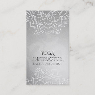 Elegant Yoga Floral Mandala Om Symbol Silver Foil Business Card