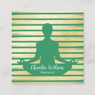 Elegant yoga green turquoise gold paint striped square business card