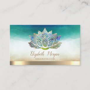Elegant Yoga Instructor Blue Gold Lotus Business Card
