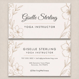 Elegant Yoga Instructor Botanical Blush Black  Business Card