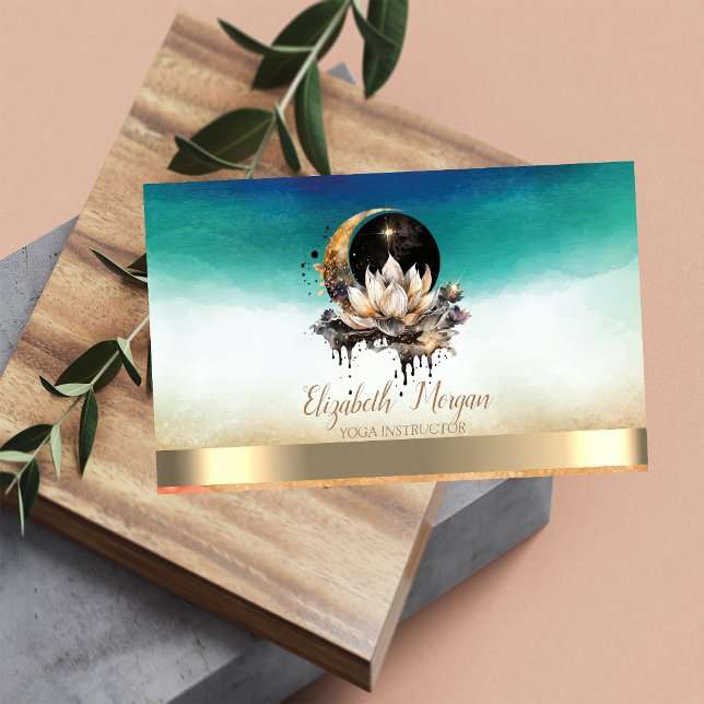 Elegant Yoga Instructor Lotus Moon Sun Business Card (Creator Uploaded)