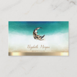 Elegant Yoga Instructor Moon Feather Business Card