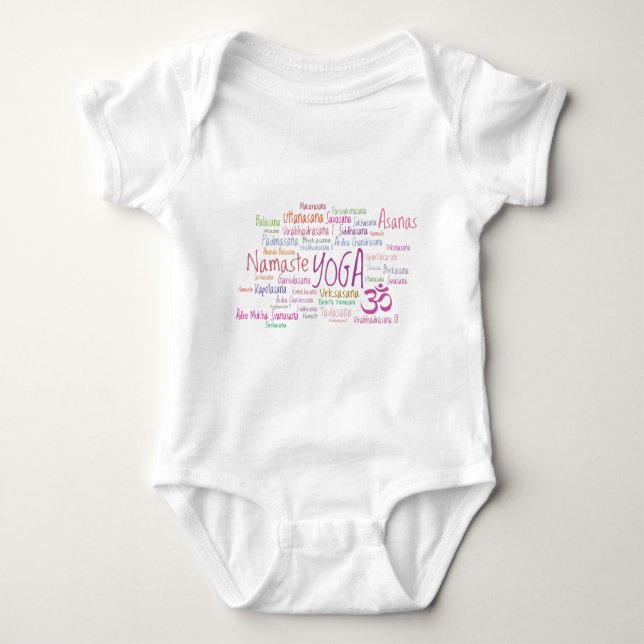 Elegant Yoga Poses Pink and Purple Pattern Asanas Baby Bodysuit (Front)