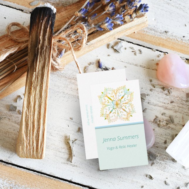 Elegant Yoga Reiki Healer Gold Mandala Flower Business Card (Creator Uploaded)