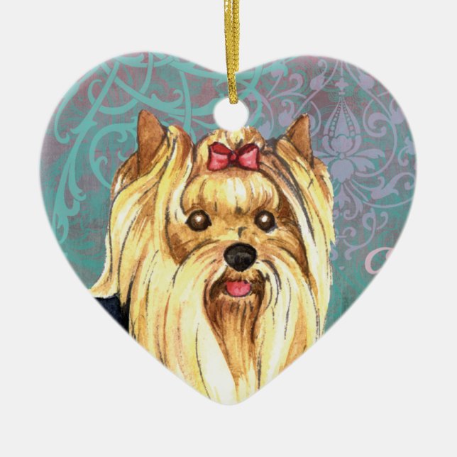 Elegant Yorkie Ceramic Tree Decoration (Front)