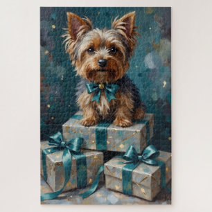 Elegant Yorkshire Terrier Dog Holiday Gift Stack Jigsaw Puzzle