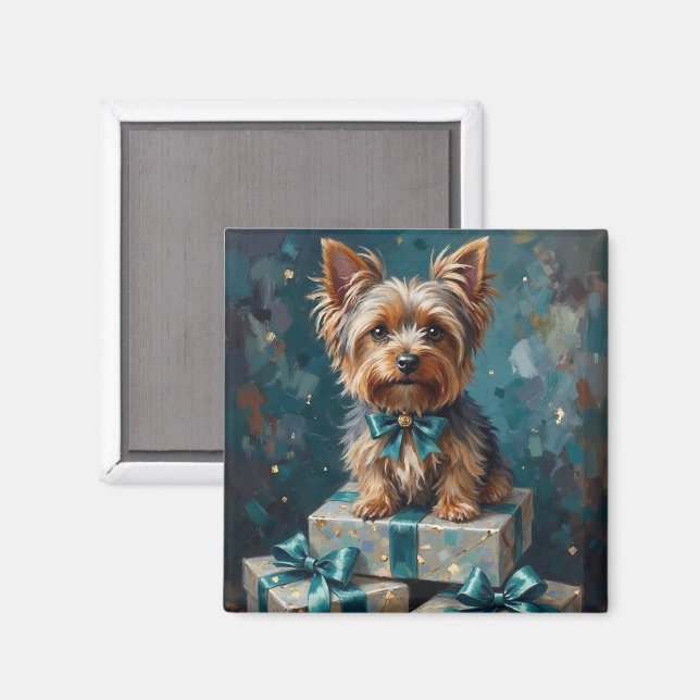 Elegant Yorkshire Terrier Dog Holiday Gift Stack Magnet (Front/Back)