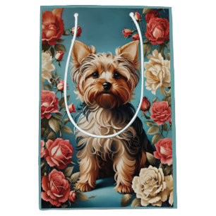 Elegant Yorkshire Terrier Portrait Rose Garden Medium Gift Bag