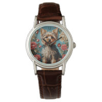 Elegant Yorkshire Terrier Portrait Rose Garden
