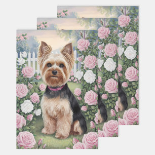 Elegant Yorkshire Terrier Rose Garden Decoupage Wrapping Paper Sheet