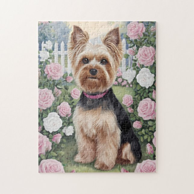 Elegant Yorkshire Terrier Rose Garden Painting Jigsaw Puzzle (Vertical)